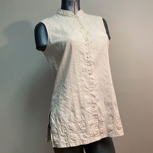 TALBOTS IRISH LINEN khaki cream sleeveless button down